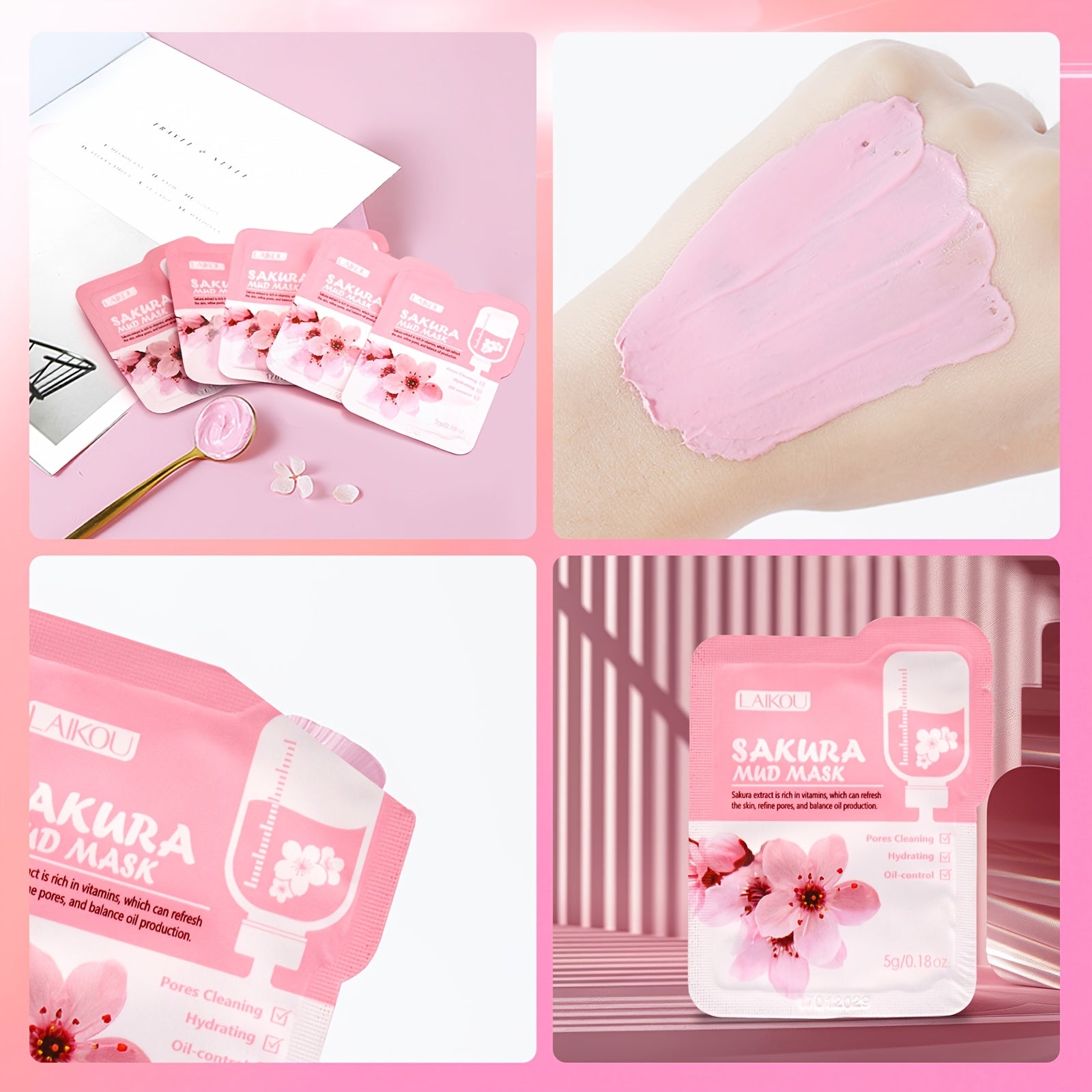 12 Pack 5g Sakura Mud Masks Travel Size Deep Cleansing Moisturizing Oil Control