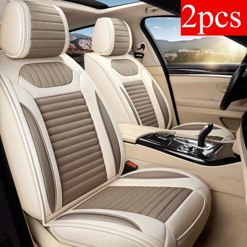 2pcs All-Season Linen Car Seat Covers Universal Fit Full Cover Beige