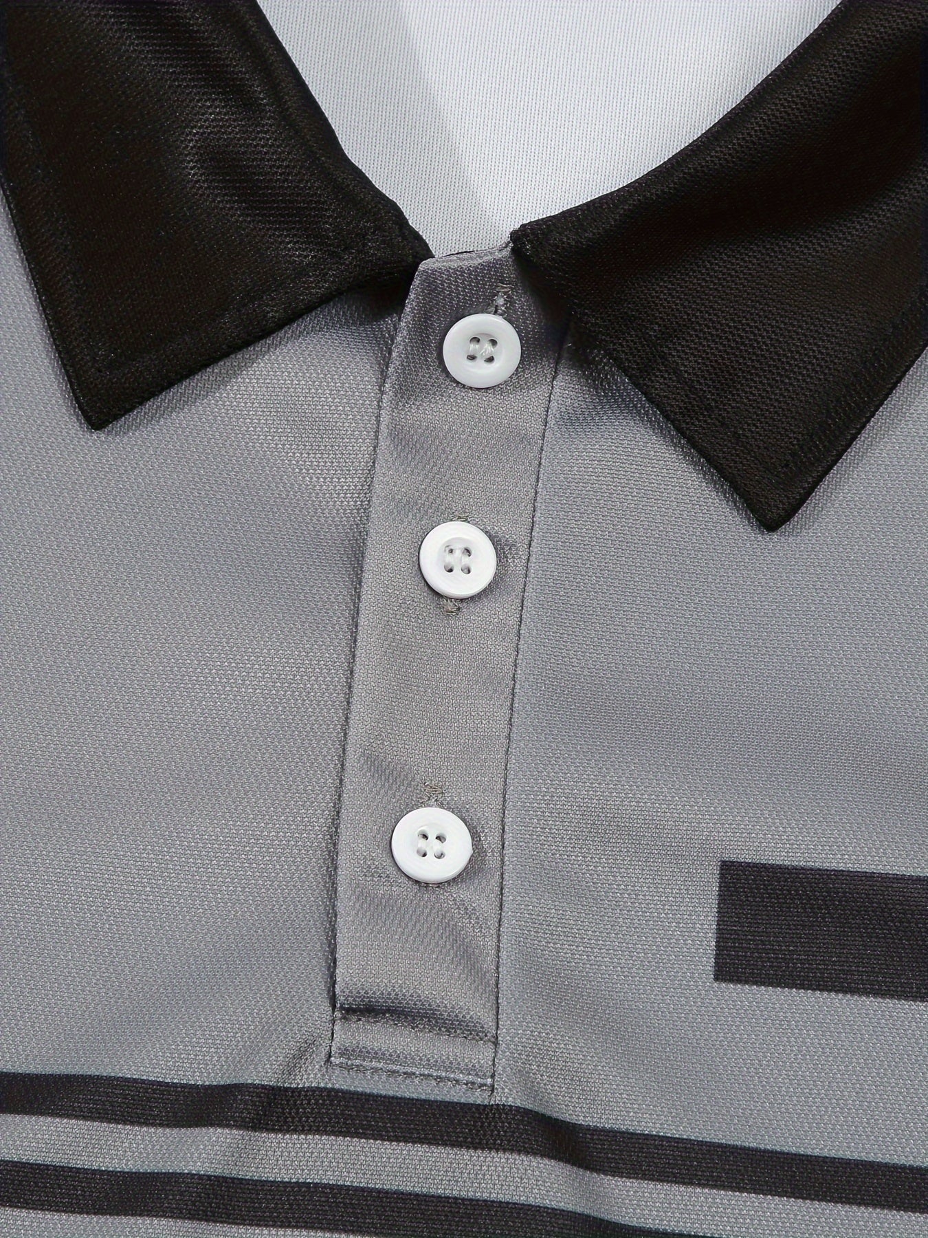 Men's Long Sleeve Color Block Golf Shirt with Striped Pattern and Slight Stretch