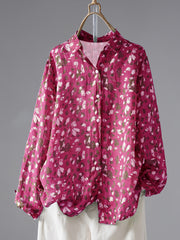 Women's Large Size Printed Long Sleeve Shirt Casual Fashion Elegant