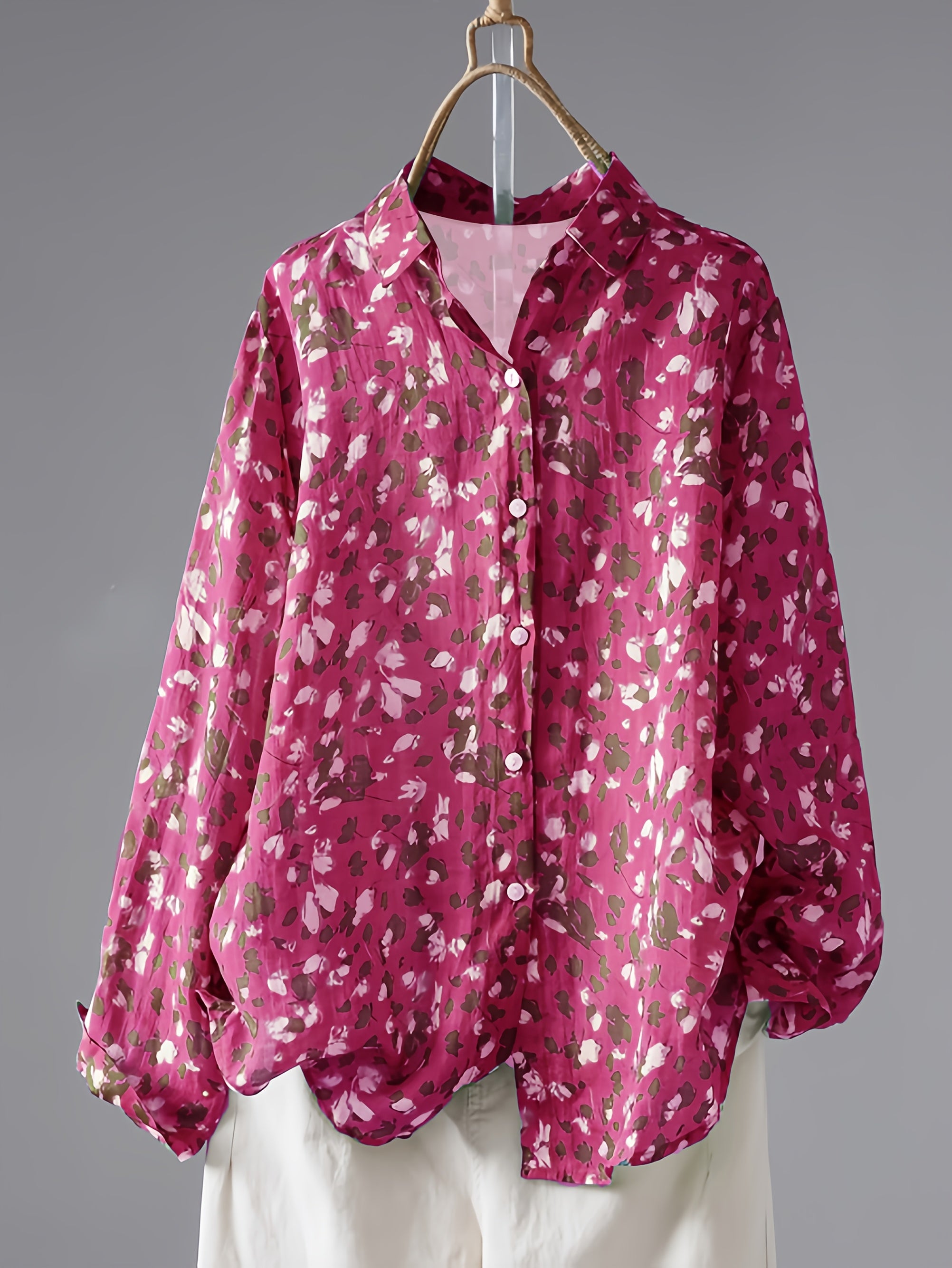 Women's Large Size Printed Long Sleeve Shirt Casual Fashion Elegant