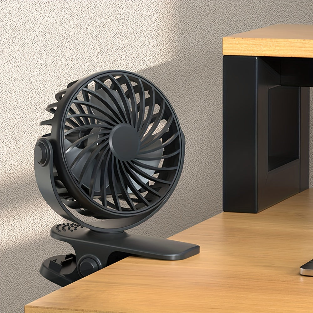 Small Clip-On Fan USB Rechargeable with Adjustable Speeds and Color Options