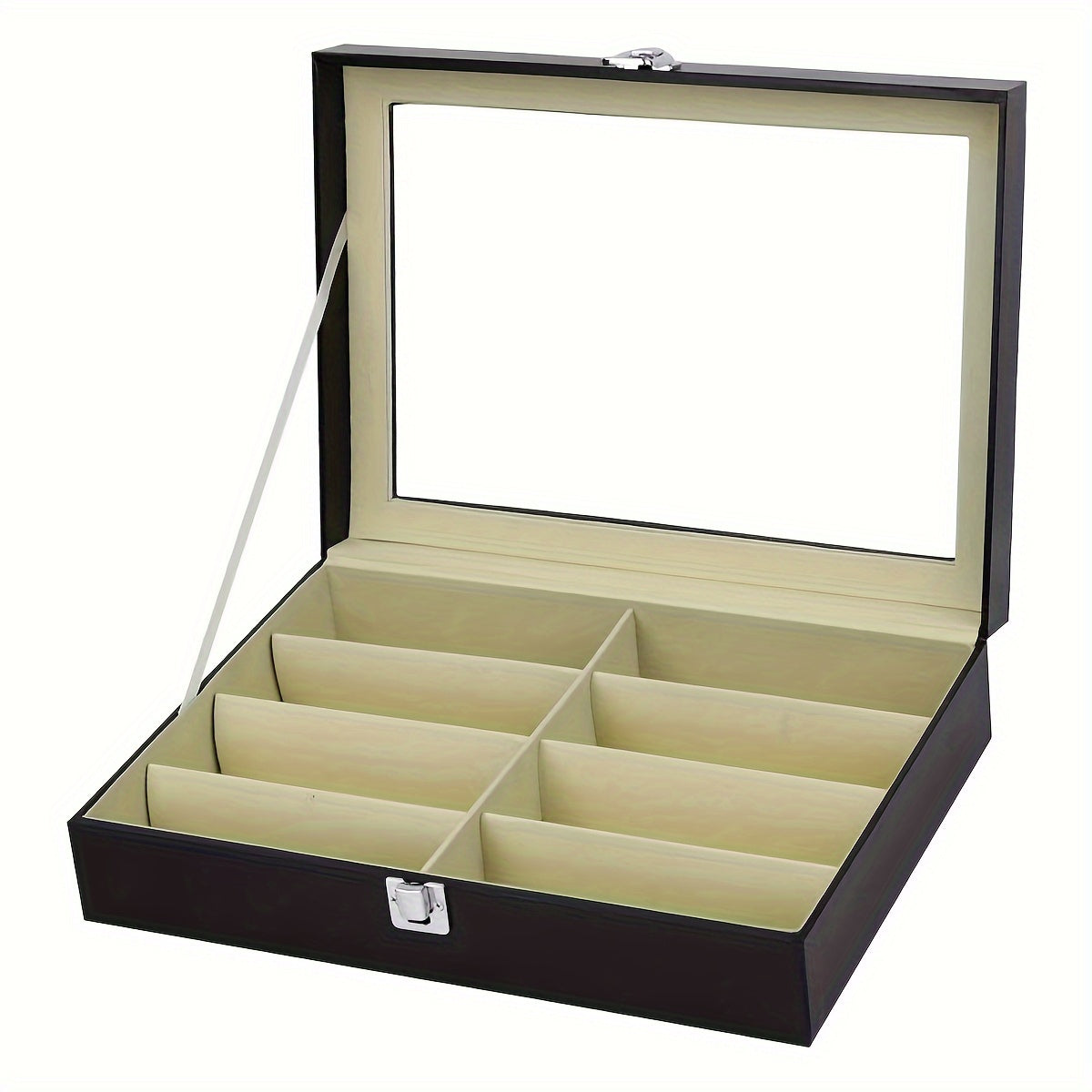 Qora faux charm organizatori, qulflangan, 12 ta bo'lakli ko'p qavatli saqlash