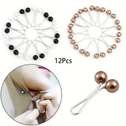 Set of 12 U-Shaped Safety Pins with Faux Pearl Beads for Headscarves Shawls Hijabs