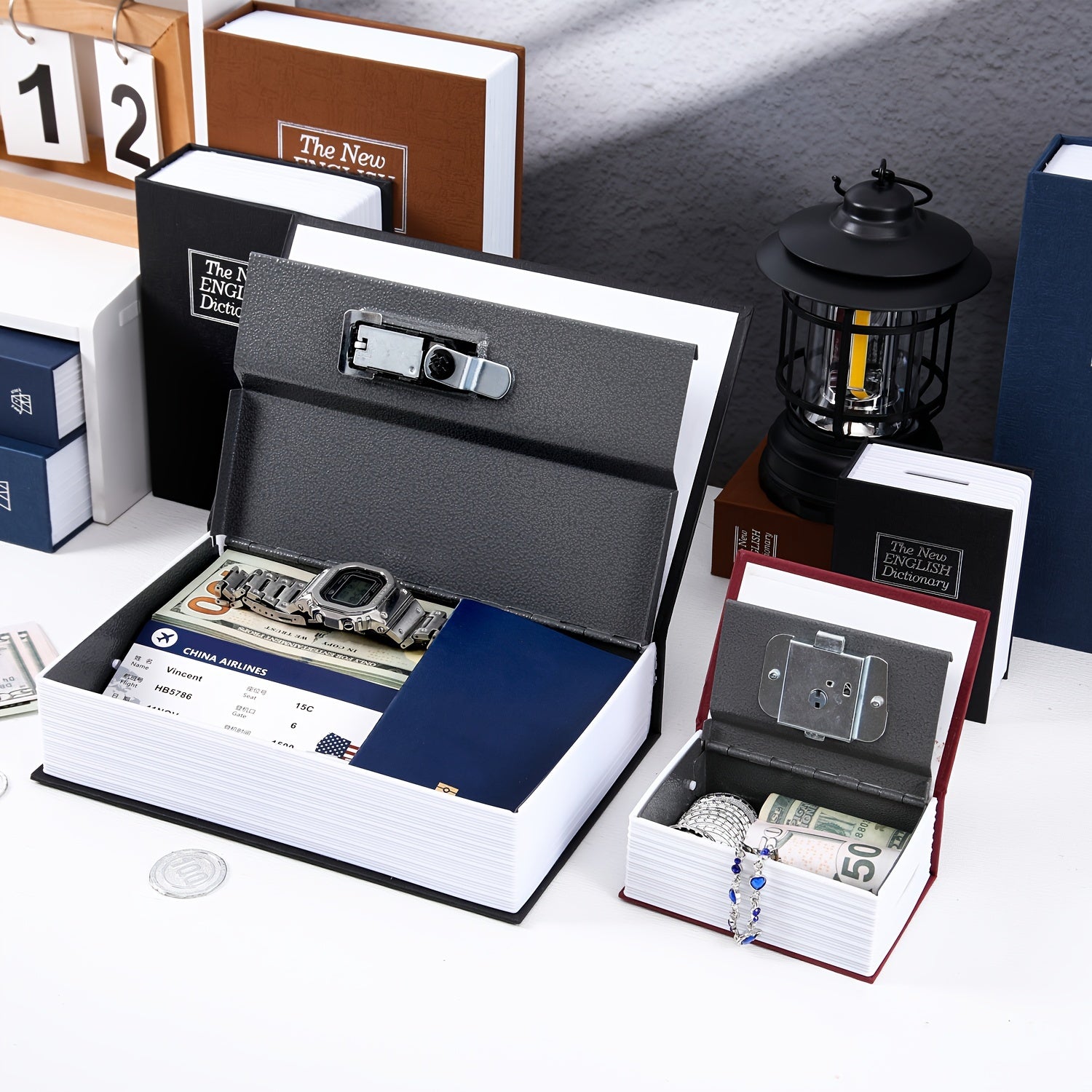 Metal Book Shape Money Box with Password Lock for Valuables Safe Storage