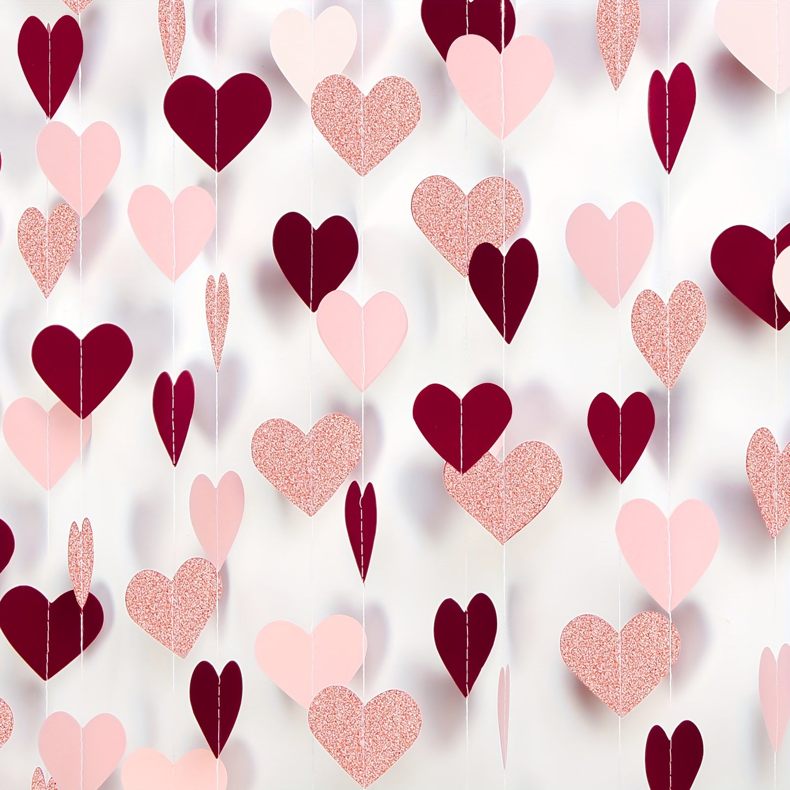 Pink and Burgundy Paper Heart Streamers for Valentine's Day Weddings and Parties