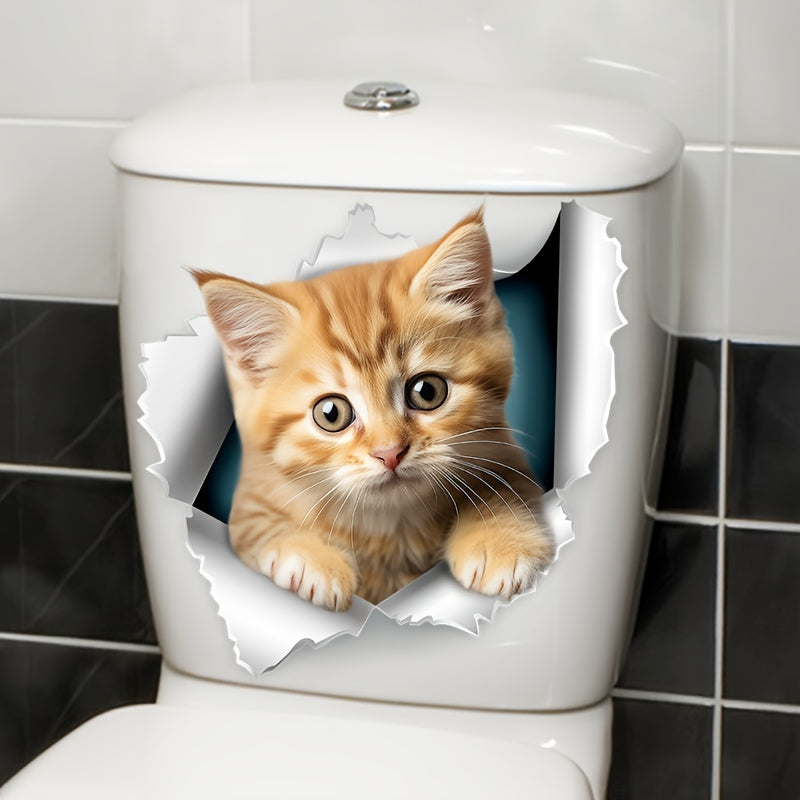 Pegatina de asiento de inodoro de gato naranja pequeño, decoración linda para el baño
