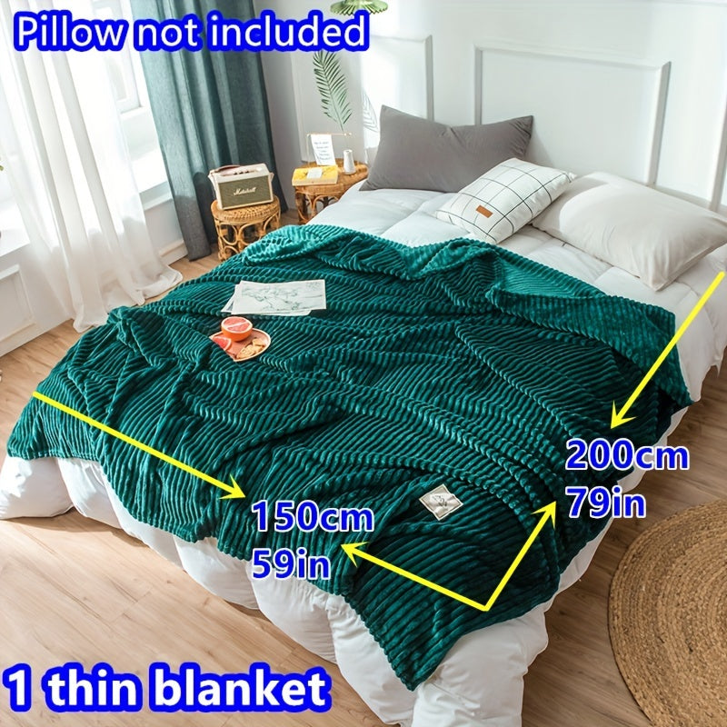 Contemporary Green Striped Velvet Knit Throw Blanket for All Seasons