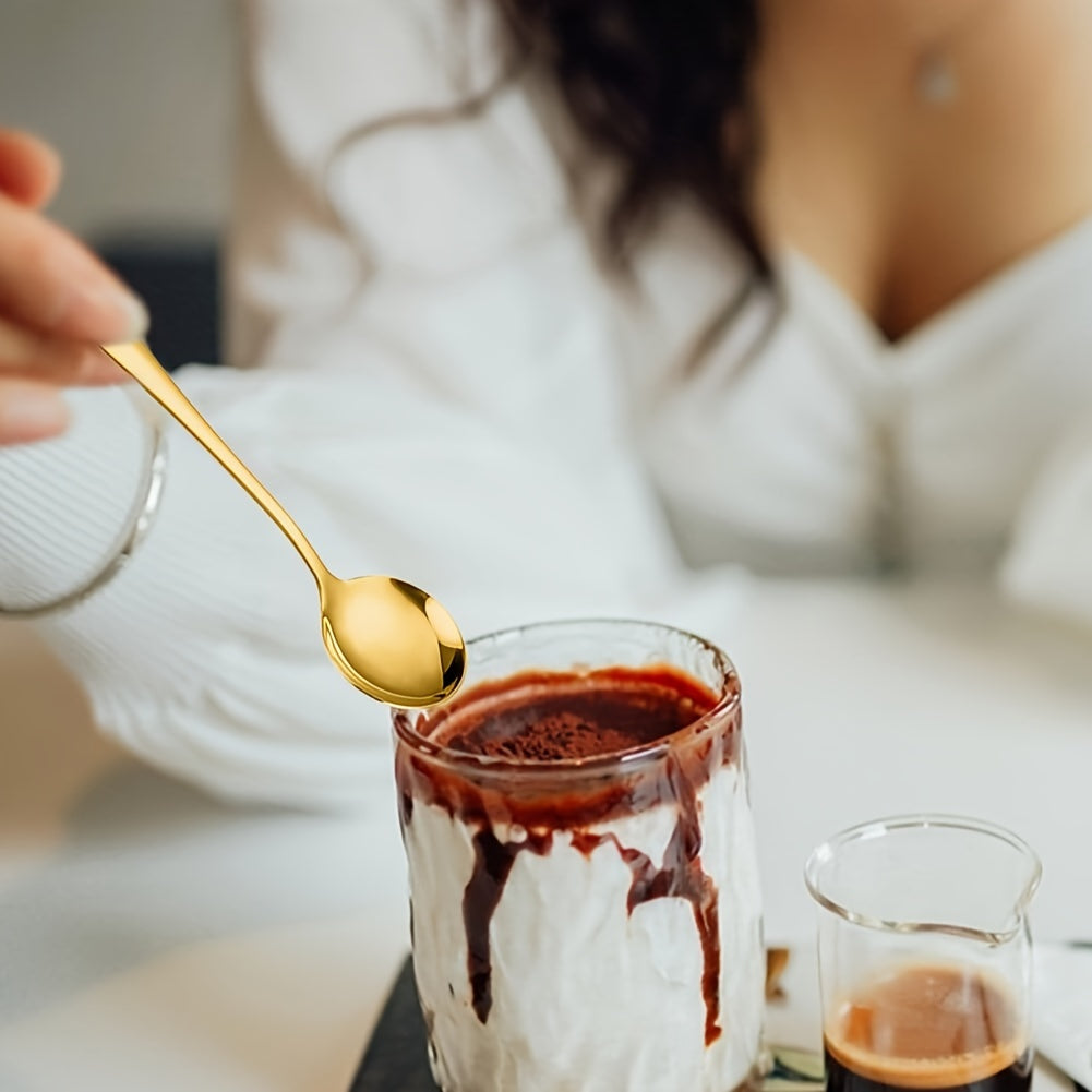 Set of 6 Long-Handled Stainless Steel Spoons for Coffee and Desserts in Multiple Colors