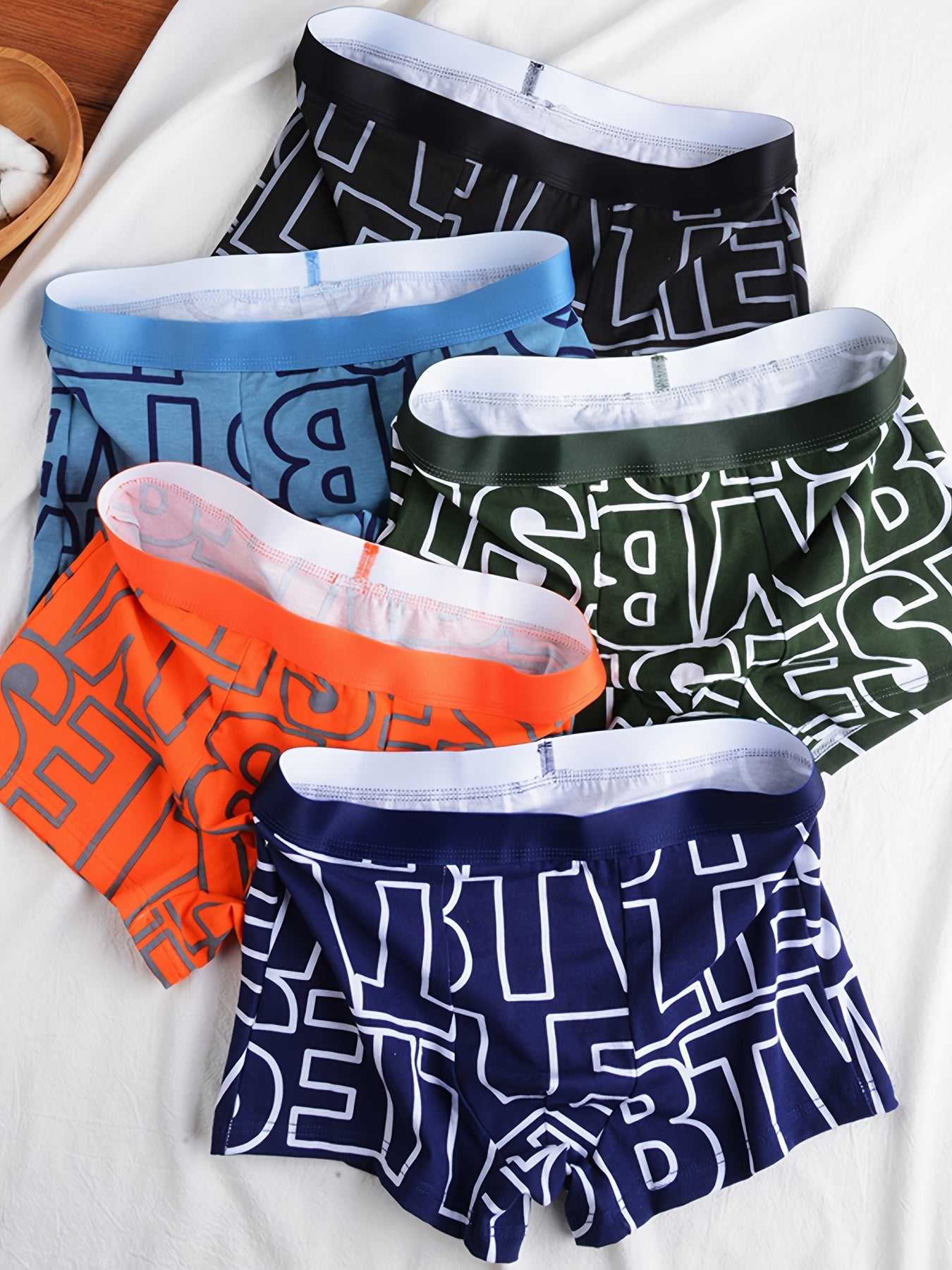 Men's Cotton Boxer Briefs with Geometric Pattern Medium Stretch Knit Casual Shorts Set of 3