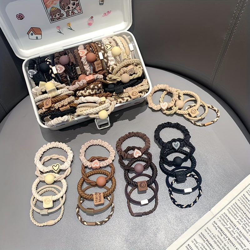 25-Piece Bohemian Hair Ties Set for Women with Knitted Elastic Bands and Bracelet Designs