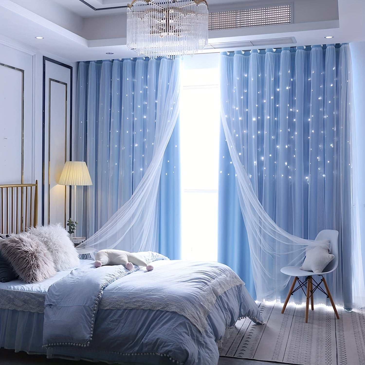 Hollow Star Curtains Two Layers Soft Breathable Fabric for Living Room Bedroom