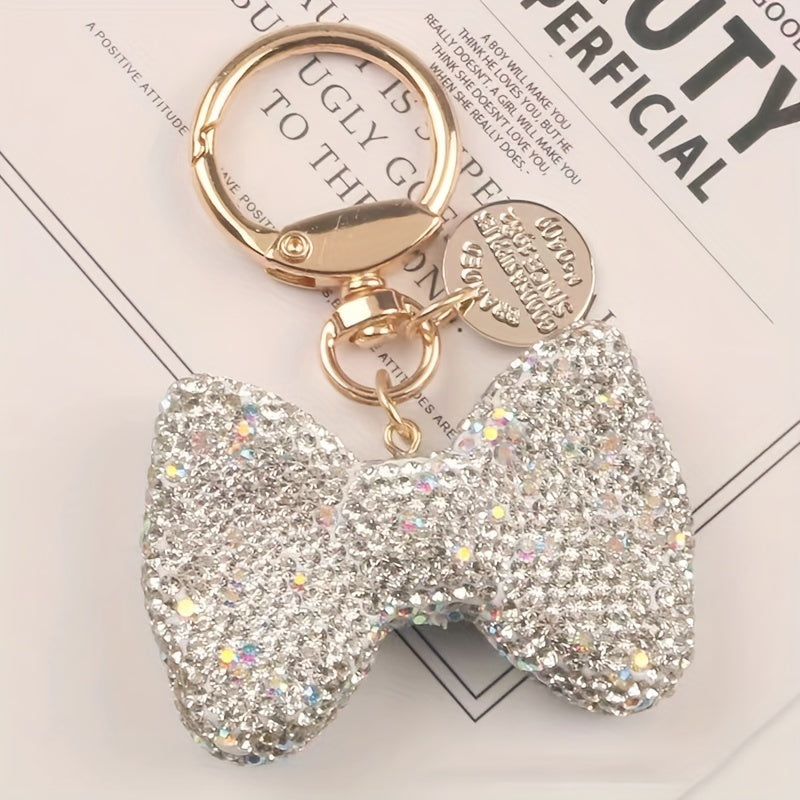 Llavero anillo de oro con lazo de rhinestone para bolsos y decoración de coche para mujeres