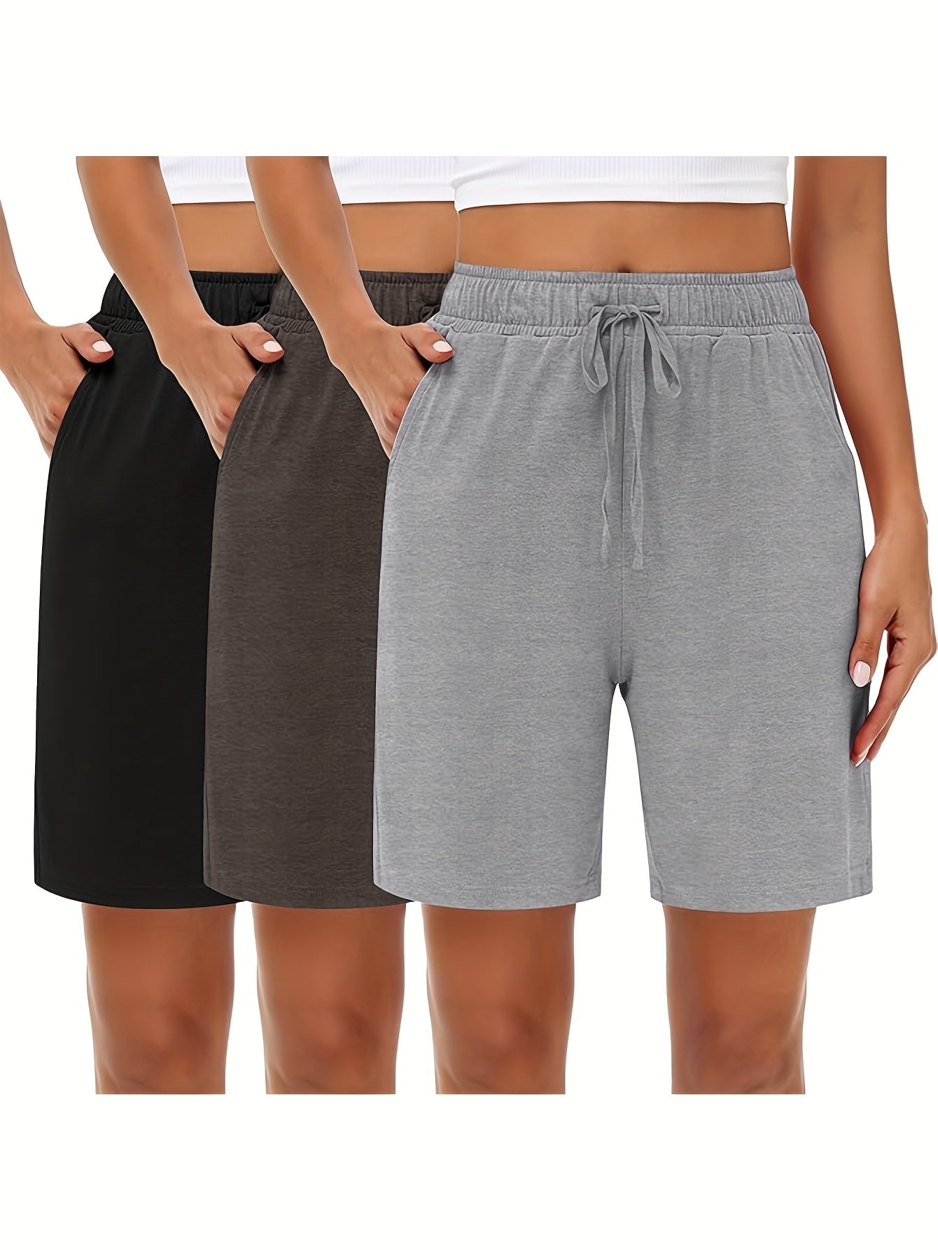 Plus Size Women's Moisture-Wicking Knee-Length Shorts with Pockets for Jogging and Casual Wear