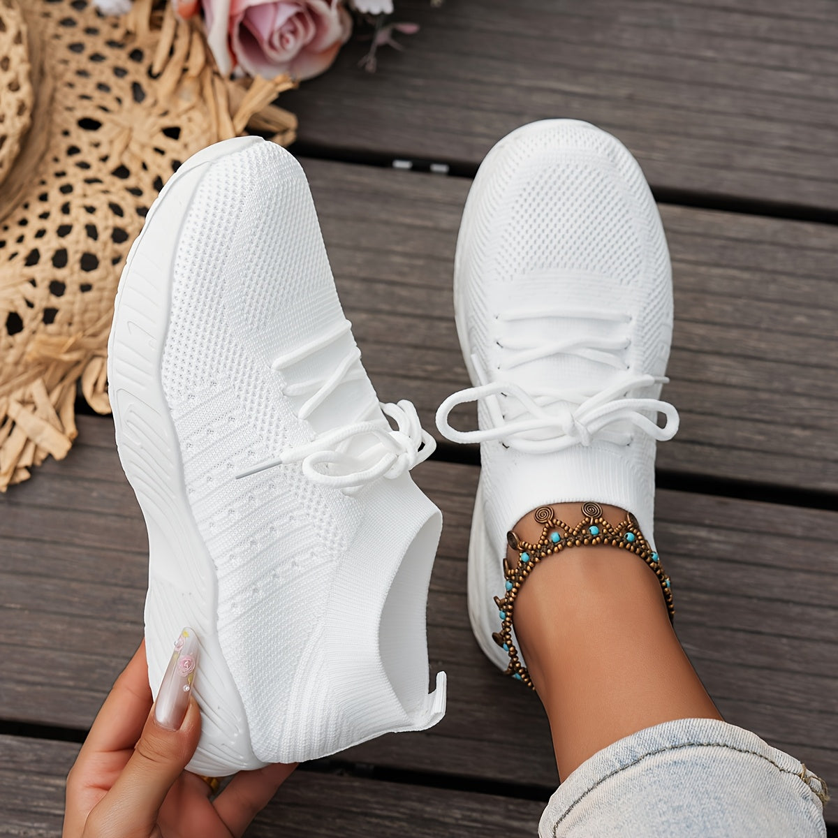 Women's Knit Running Shoes Low Top Casual Sneakers