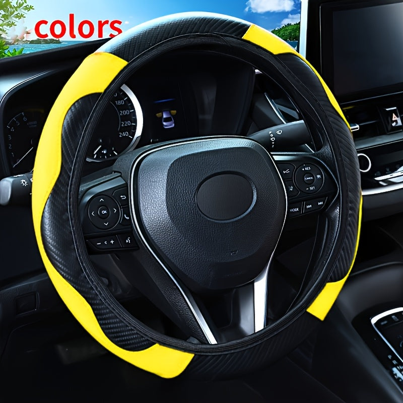 Universal karbon tolasi naqshli boshqaruv g'ildiragi qopqog'i, sirpanmaydigan PU charm, qora va qizil