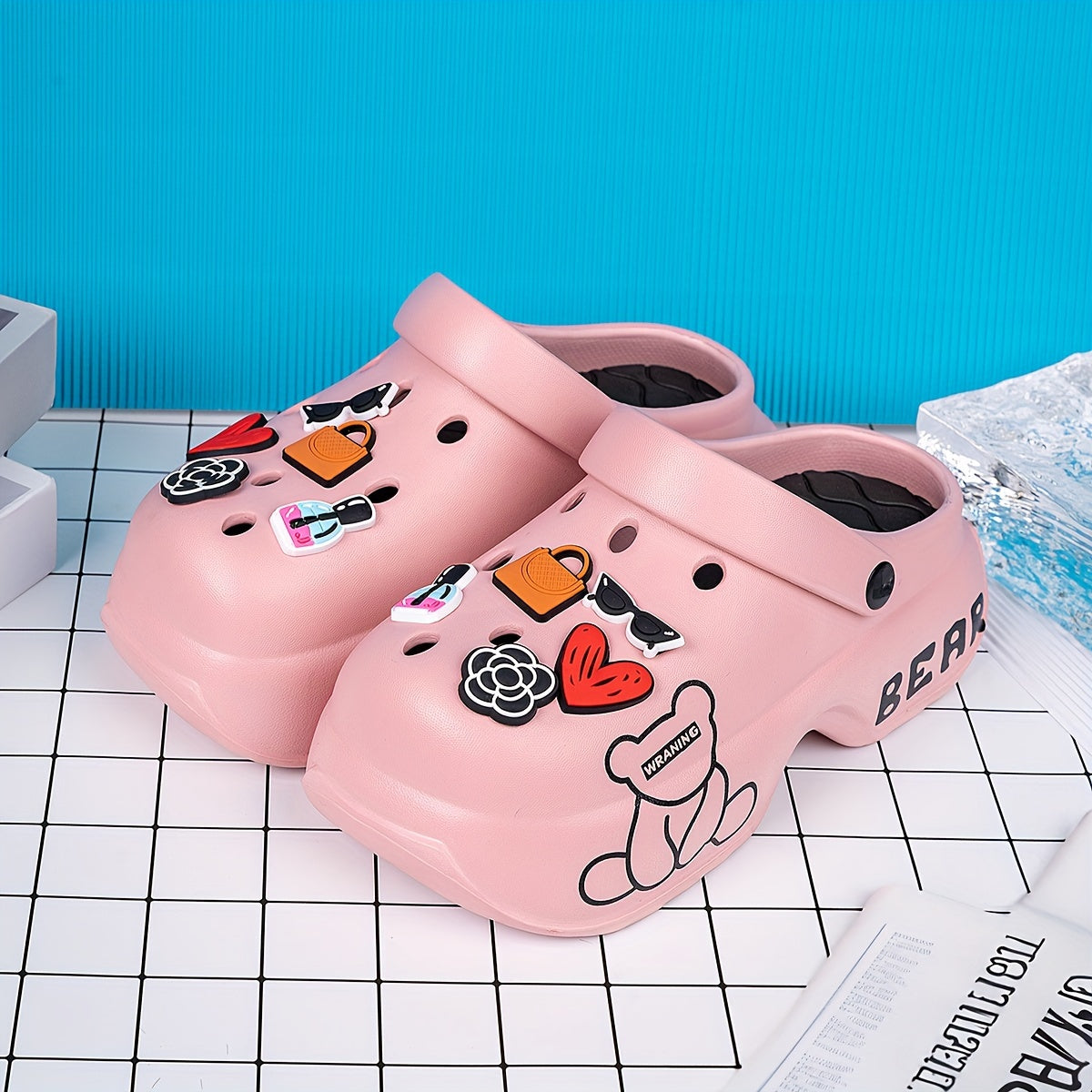 Women's Bear Print Slip-On Clogs Breathable EVA Indoor Outdoor Shoes