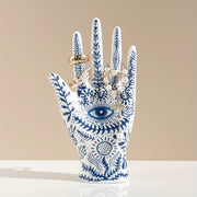 Ceramic Hamsa Ring Holder for Jewelry Display and Evil Eye Protection