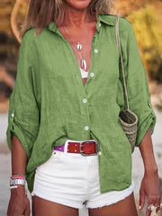 Plus o'lcham ayollar uchun uzun qolli tugma bilan yopiladigan bluz, bir xil rang, kundalik va rasmiy kiyim uchun top