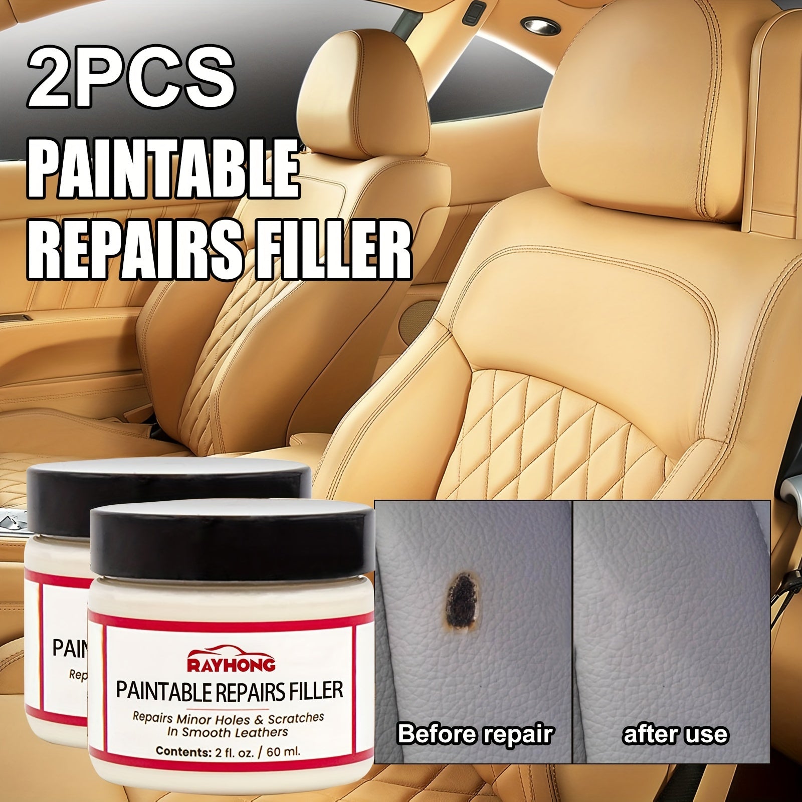 2-Pack Leather Repair Filler for Car Upholstery and Sofa Plastic Material