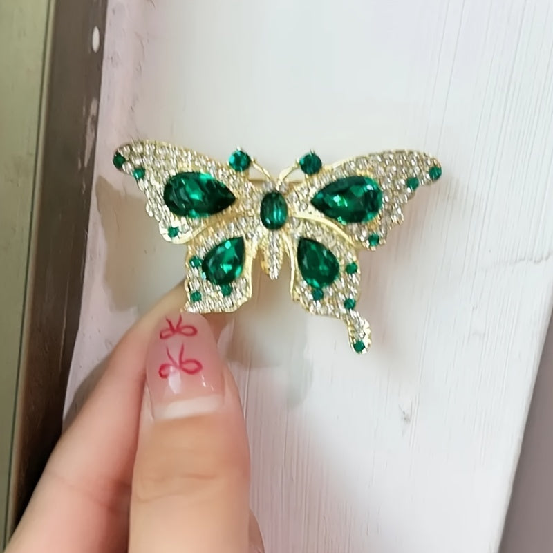 Vintage Emerald Rhinestone Butterfly Brooch Pins Set of 2 for Women Wedding Dress Shawl Accessories