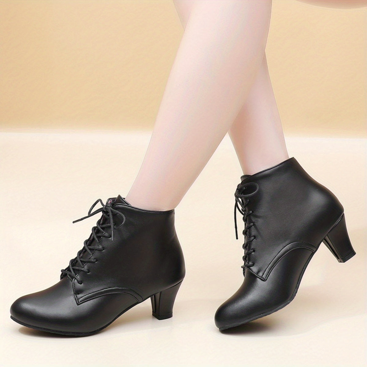 Women's Leather Ankle Boots with Pointed Toe Chunky Heels