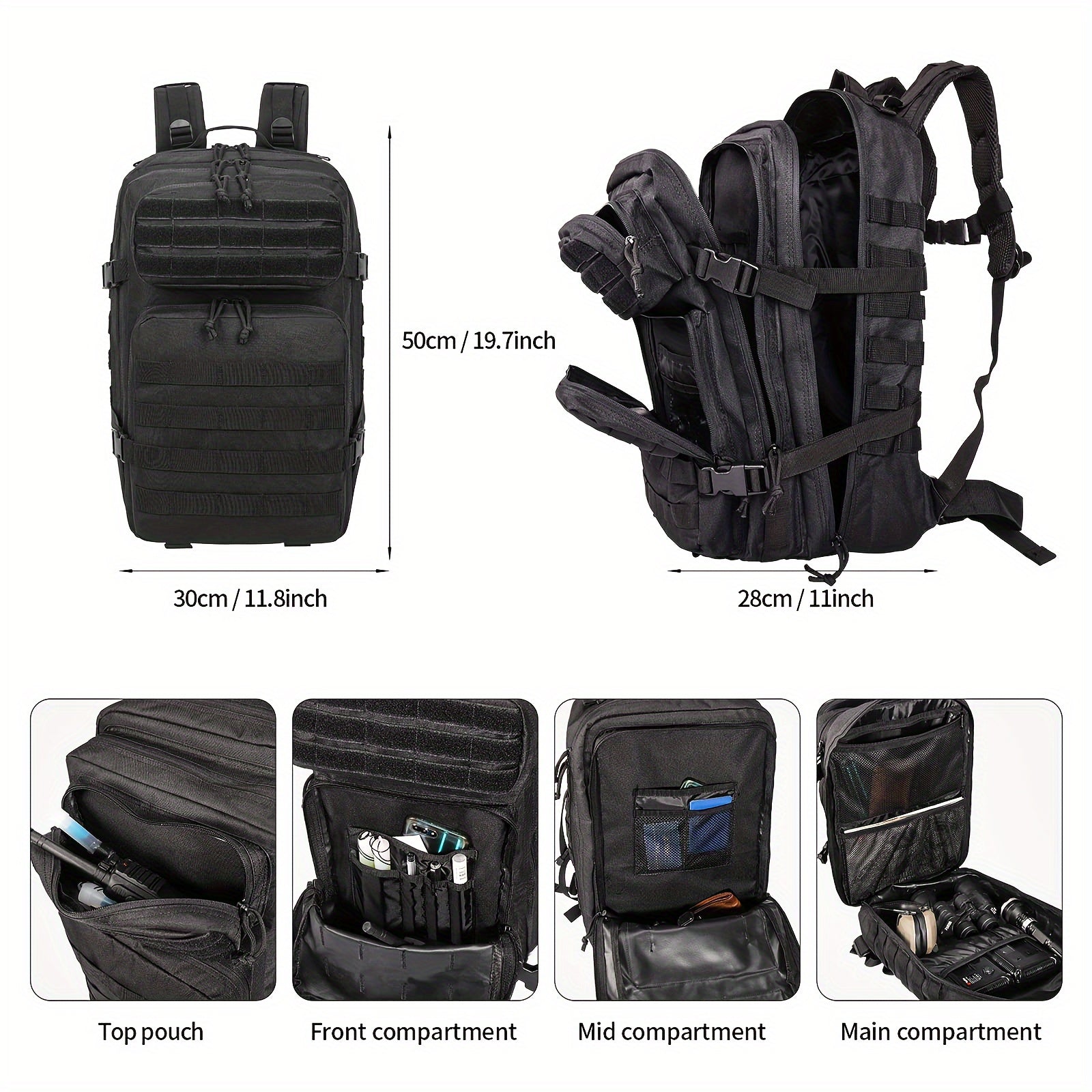 40L Waterproof Sports Backpack with MOLLE System Zipper Closure and Padded Back