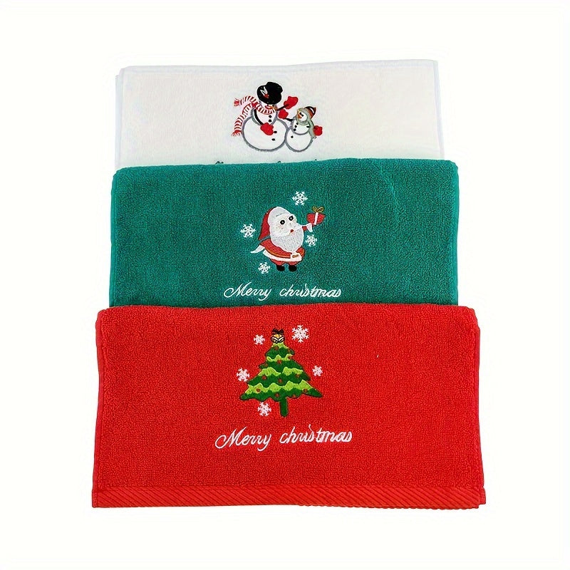 Christmas Kitchen Towel with Santa Embroidery Red and Green Cotton Face Towel