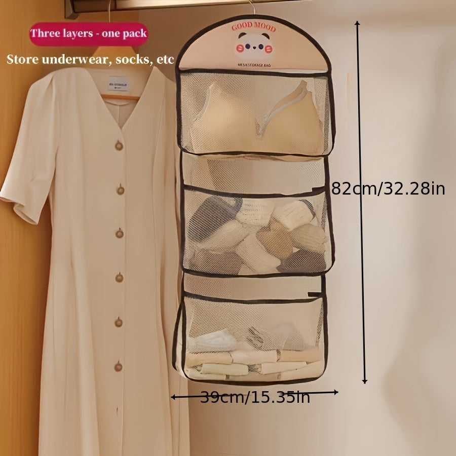 3-Tier Hanging Wardrobe Organizer Mesh Storage Rack for Socks Underwear Closet Space Saver