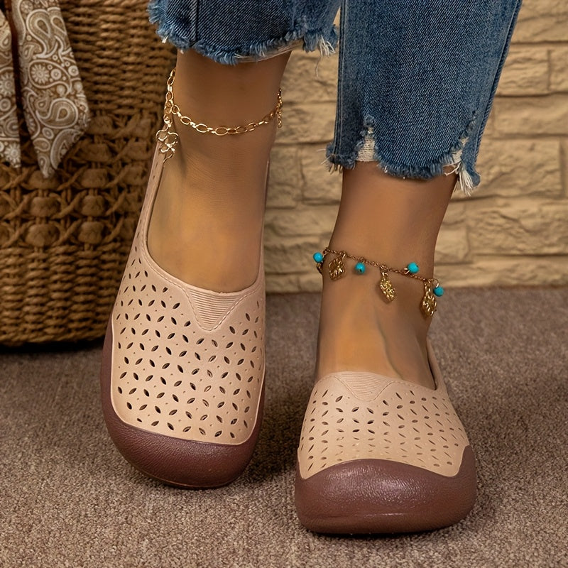 Women's Non-Slip Beach Shoes Flat Sole Cushioned Insole Beige Casual Sandals