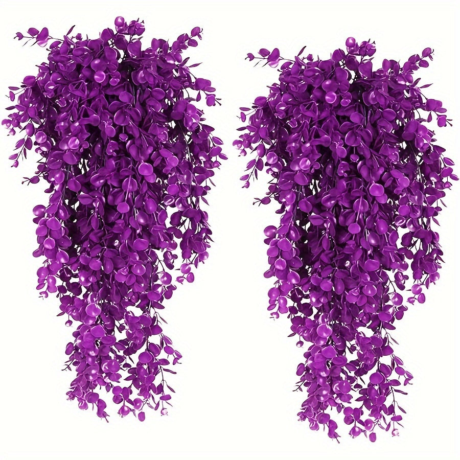 Artificial Eucalyptus Vine Plants Set of Two for Home Outdoor Decor Purple Faux Hanging Greenery