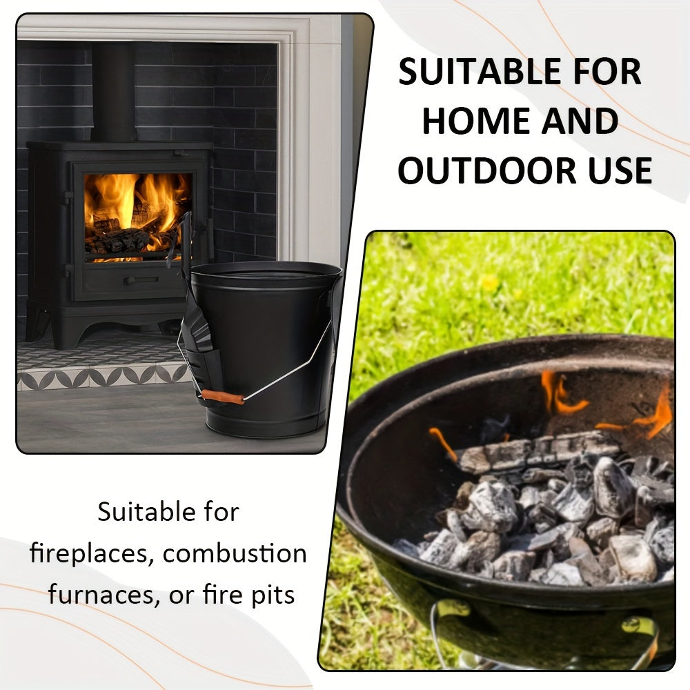 Large Metal Ash Pan with Lid and Shovel, 5.15 Gallon Capacity, Galvanized Steel, Black