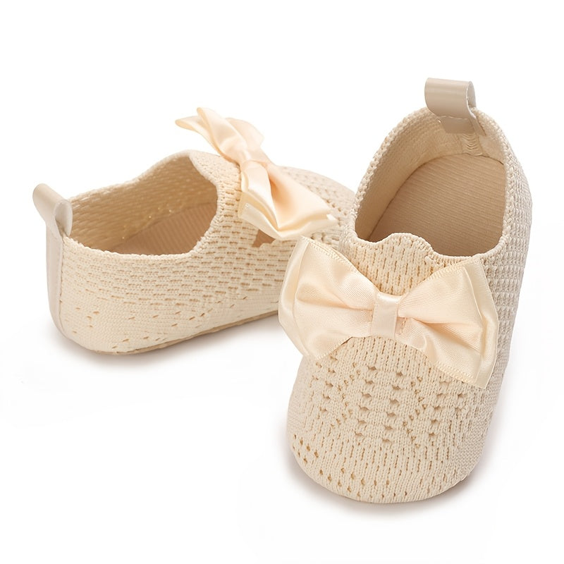 Zapatos para bebés que caminan rosa, blanco, beige, con lazo, casual, primavera, otoño, tela, slip-on