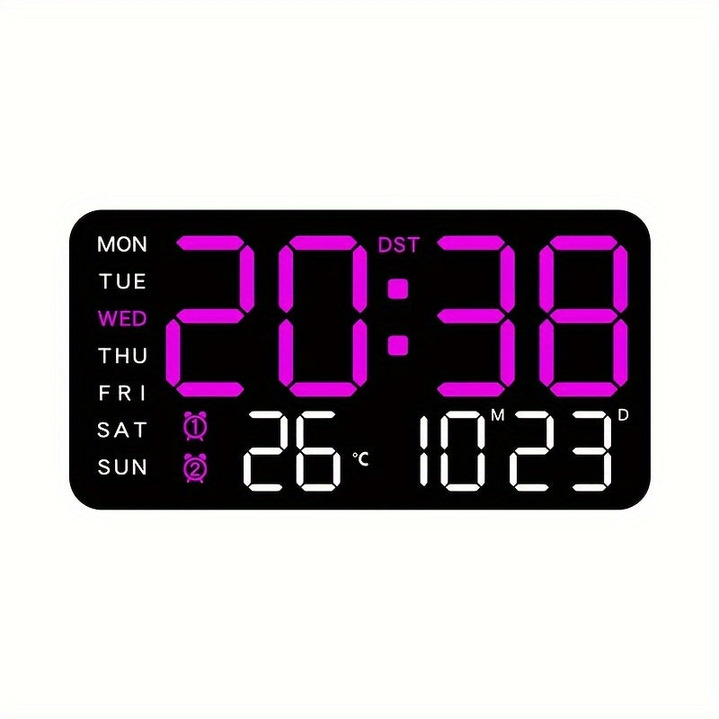 Digital Wall Clock with Temperature Date Time Alarms and Snooze Battery Powered