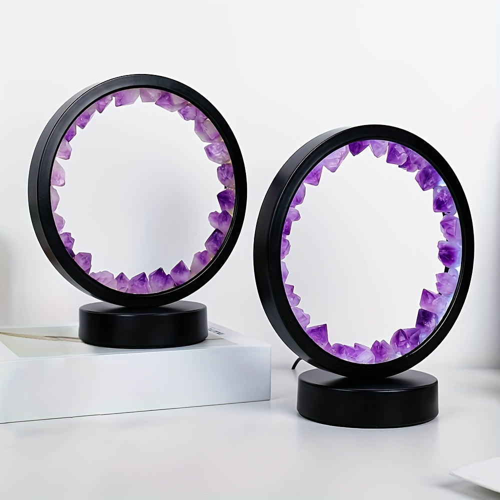 Rechargeable LED Lamp with Amethyst Quartz Cluster for Bedroom and Desk Decor