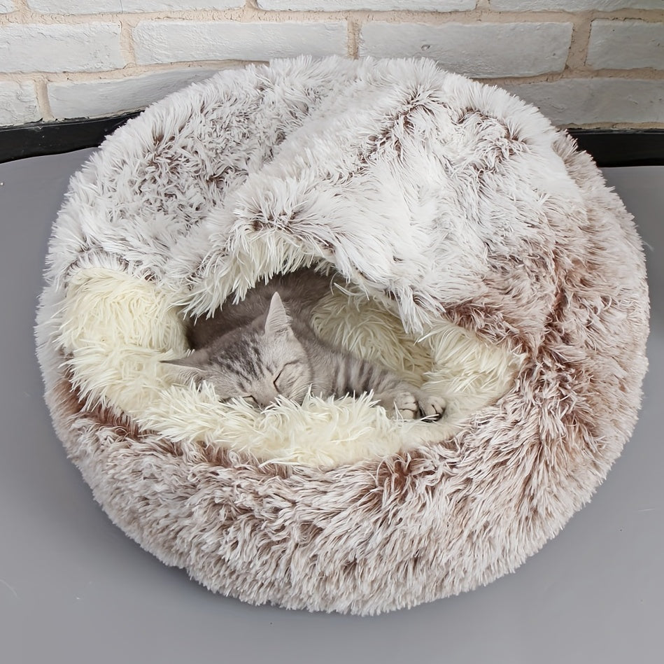 Soft Plush Cat Bed Modern Design Non-Slip Bottom Beige Cream Small Pets All Seasons
