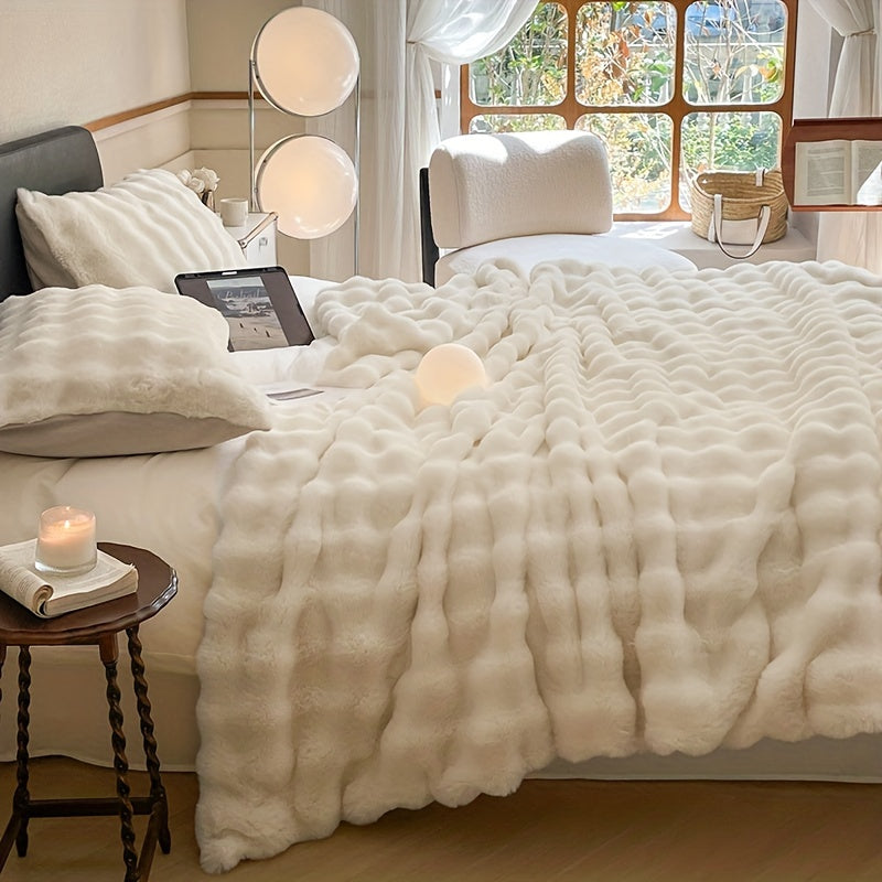Faux Fur Throw Blanket Snowy White Soft and Comfortable for Home Decor