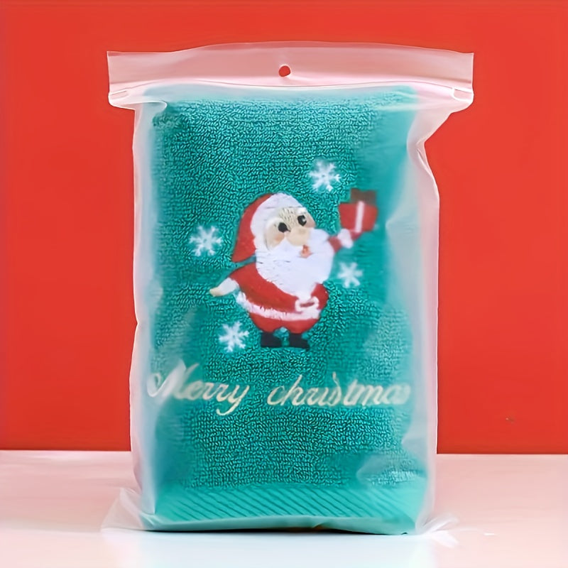 Christmas Kitchen Towel with Santa Embroidery Red and Green Cotton Face Towel