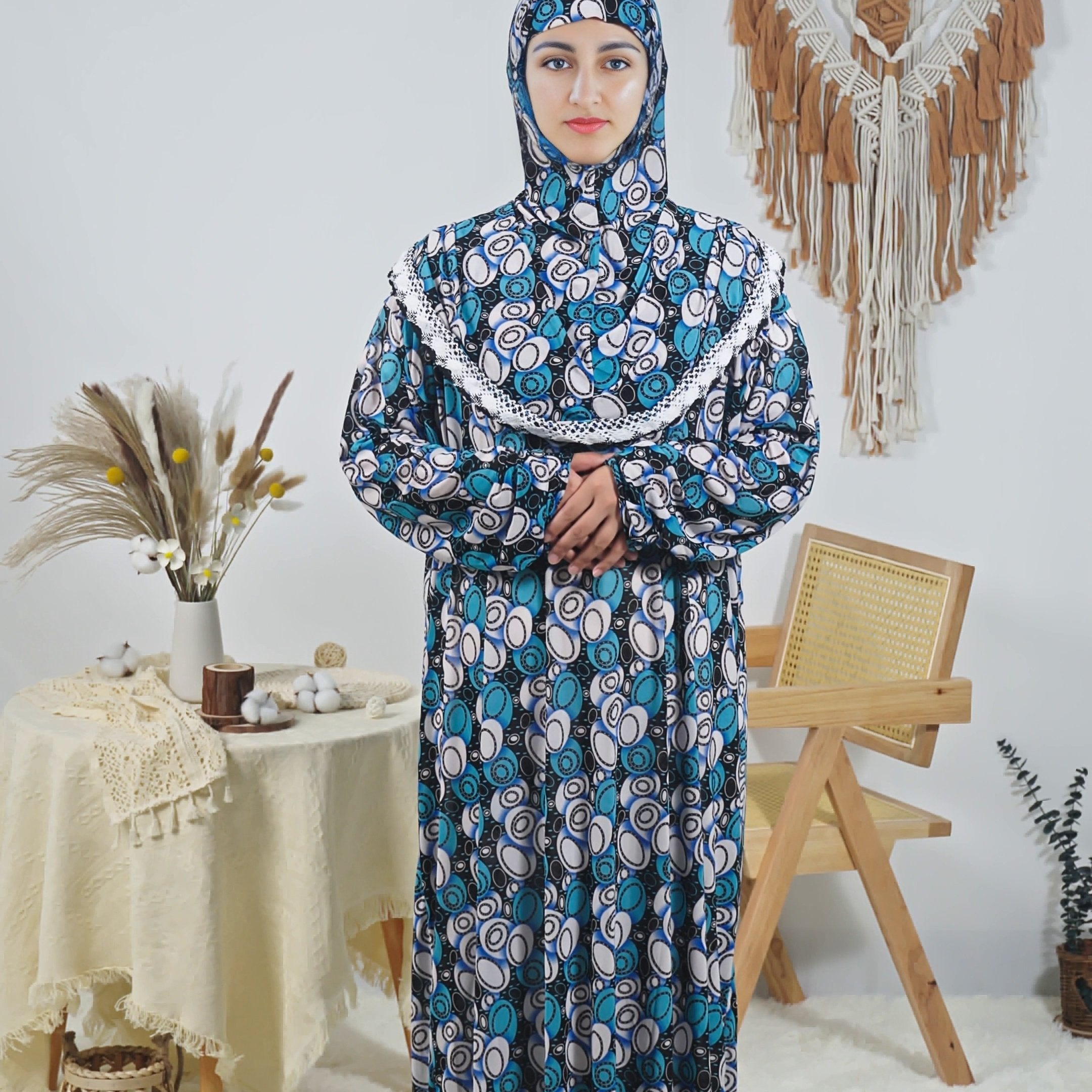 Women's Long Floral Print Loose Fit Robe Polyester Elastane Machine Washable for Ramadan