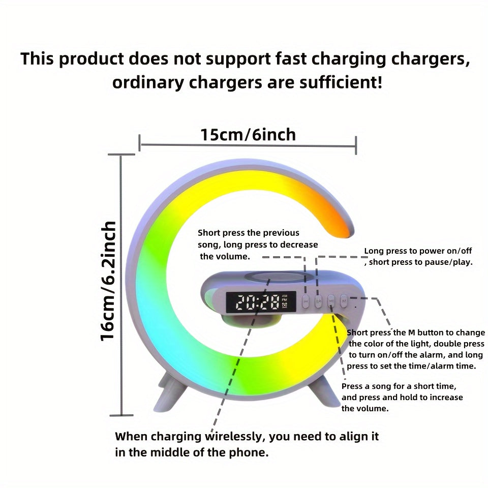 Compact Bluetooth Speaker with Desk Lamp Wireless Charging LED Light TF Card Playback