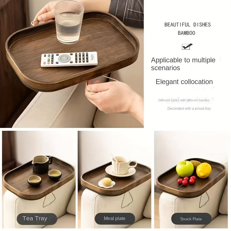 Mesa lateral plegable con clip para brazos de sofá con marco de bambú y metal