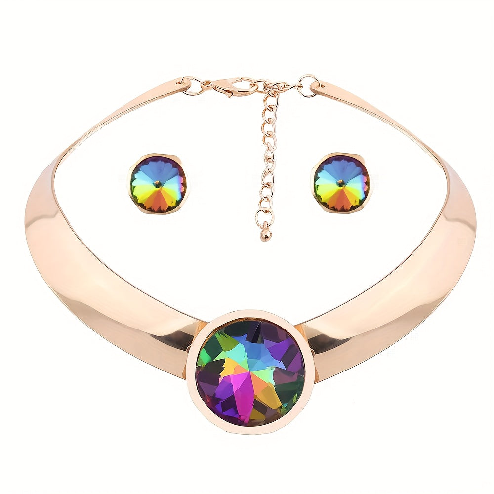 Ayollar uchun sintetik qizil toshlar bilan zargarlik buyumlari to'plami, alyuminiy chokeri va sirg'alar