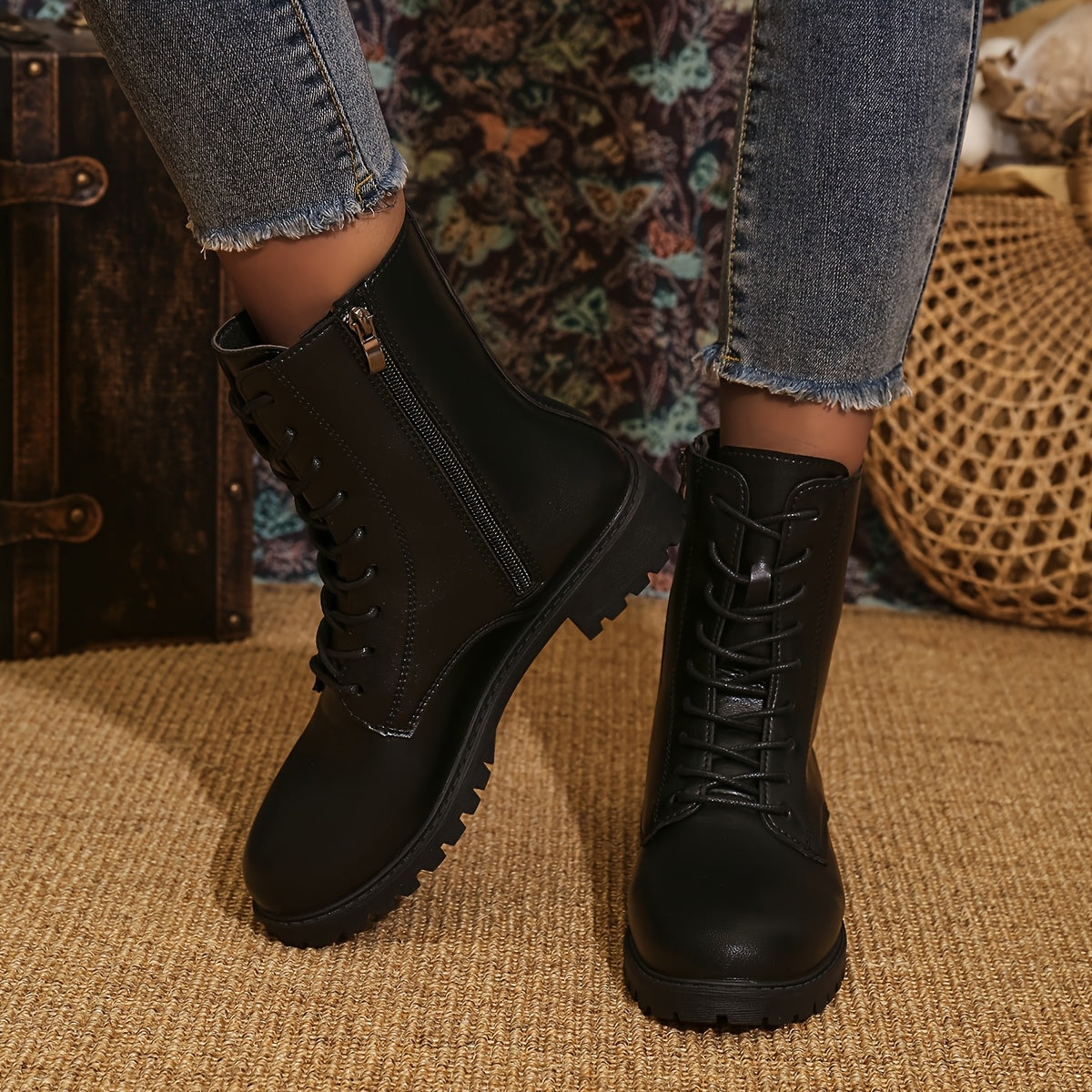 Женские ботинки в западном панк-стиле до середины икры, искусственная кожа, шнуровка, ковбойские туфли