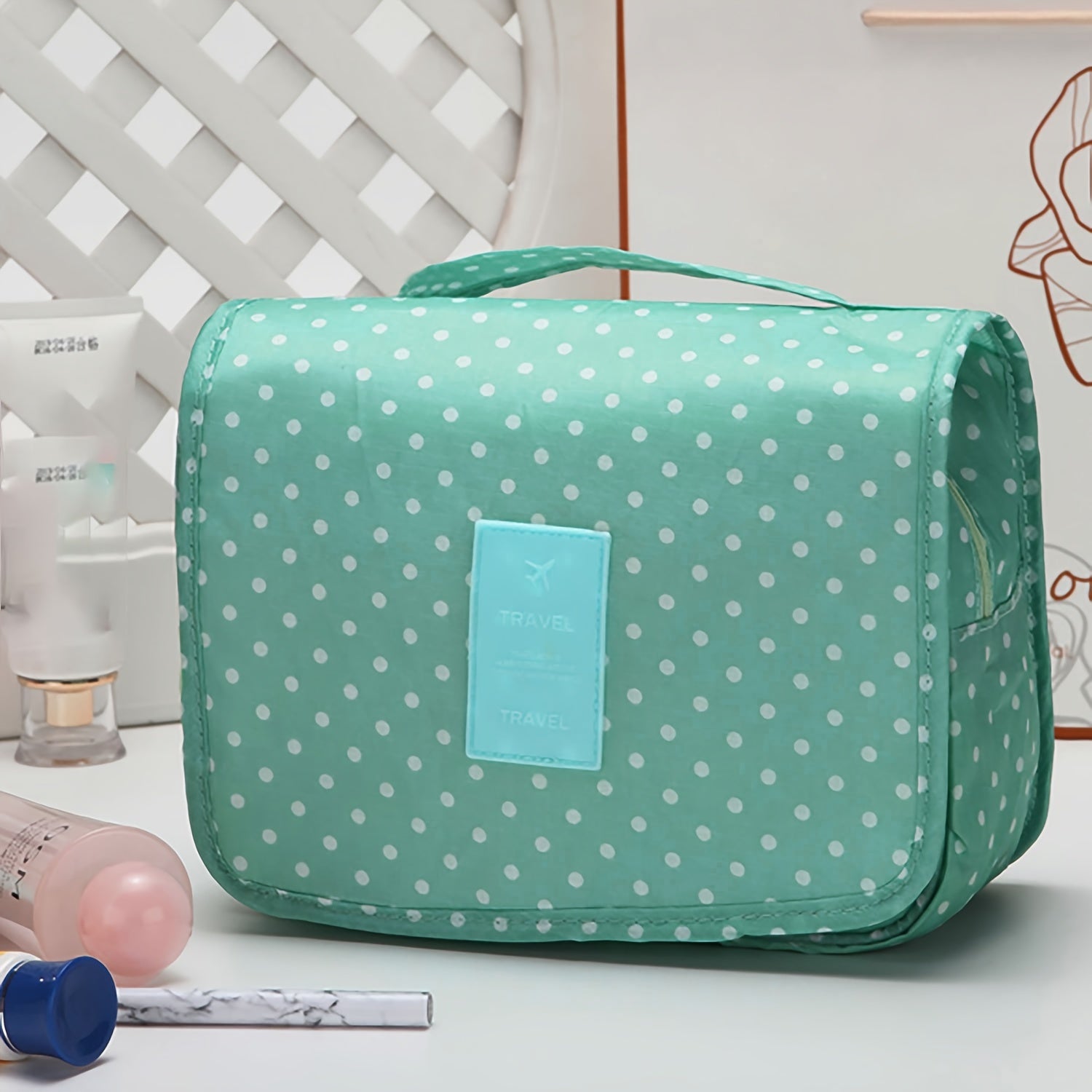 Travel Organizer Bag with Multiple Layers for Dry Wet Separation Green Blue Polyester