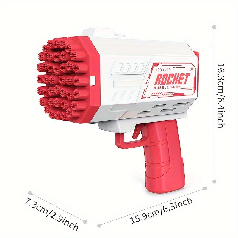 Yozgi partiyalar va tug'ilgan kunlar uchun 40 teshik, rang-barang pufak oqimlari va mexanik uslubga ega portativ elektr pufak quroli o'yinchoq. Batareyalar va pufak eritmasi kiritilmagan. Xavfsiz va qiziqarli.
