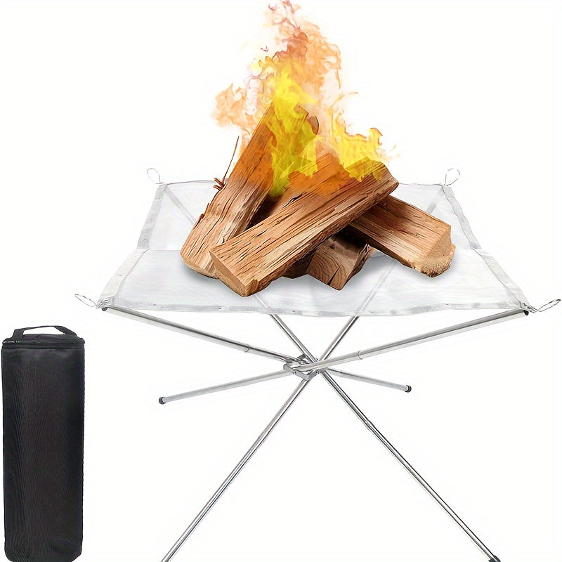 Stainless Steel Portable BBQ Grill with Non-Stick Surface Foldable Adjustable Height and Wind Guard