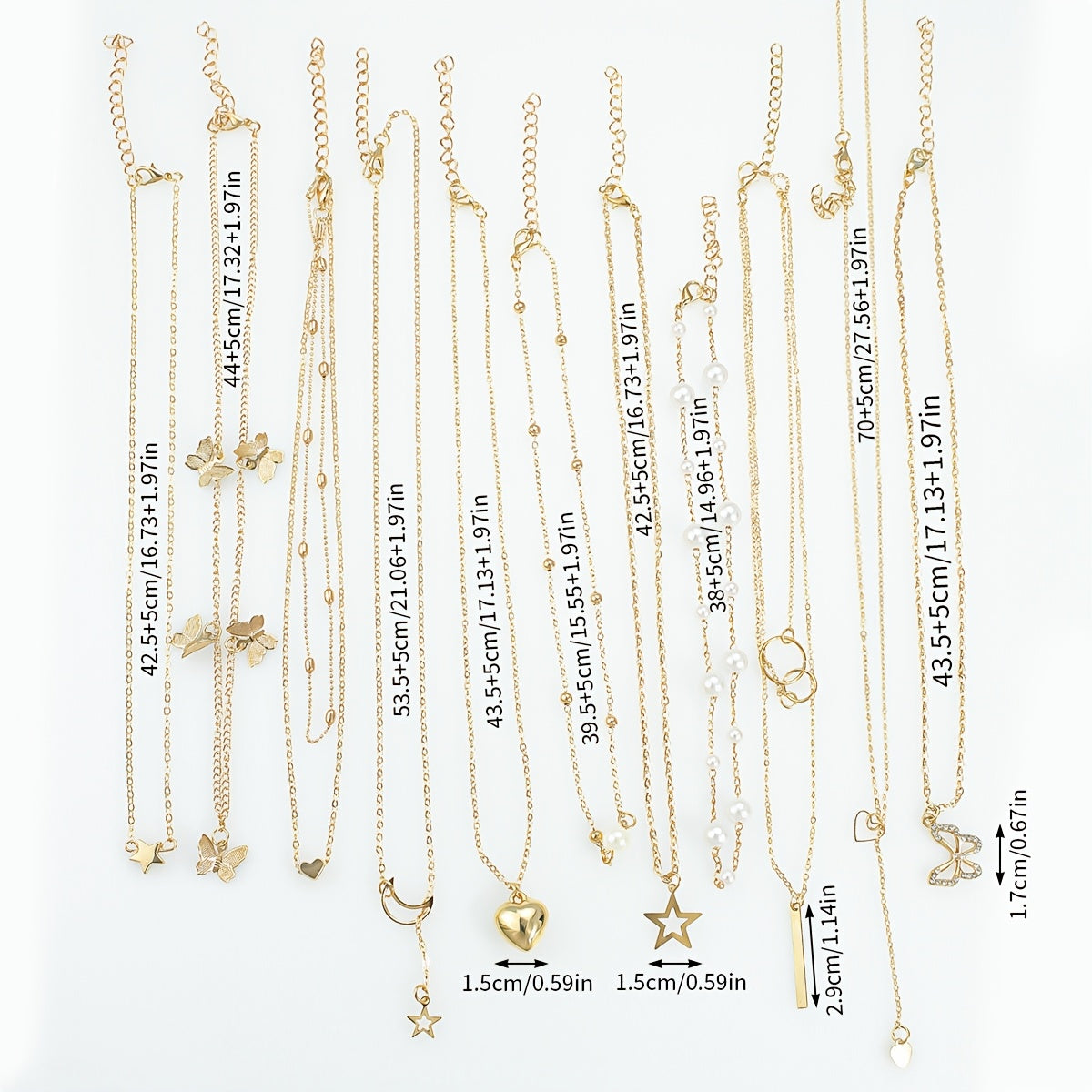 11pcs Bohemian Multi-Layered O-Shaped Chain Necklace with Butterfly Star Moon Pendants Rhinestones Imitation Pearls for Women