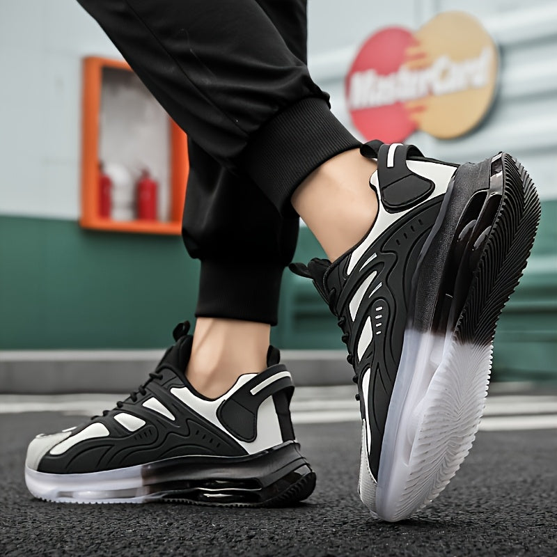 Erkaklar uchun tasodifiy sport krossovkalari, bog'ichli dizayn, PU yuqori qismi, mato ichki qismi va kauchuk taglik. Bir xil rang, dumaloq barmoq, kundalik kiyish va barcha mavsumlar uchun qulay.