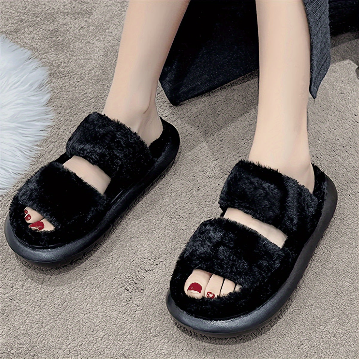 Women's Solid Color Slippers Open Toe Indoor Comfortable Shoes
