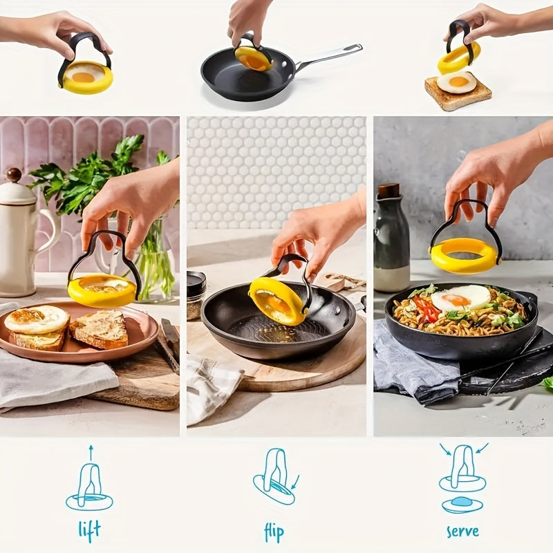 2-Piece Non-Stick Egg Rings with Flip Handle for Breakfast Cooking